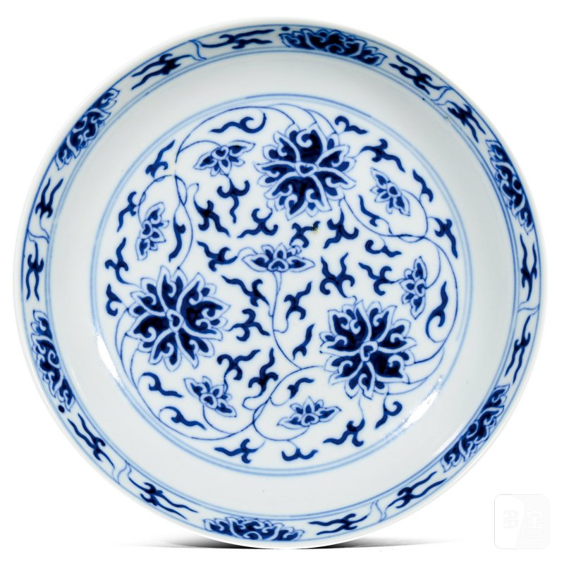 清光绪 青花缠枝莲纹盘 - 图1